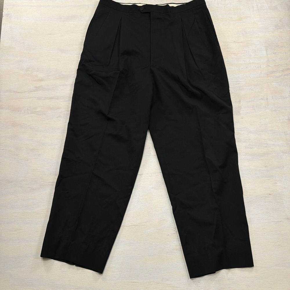 Giorgio Armani Dress Pants Le Collezioni Pleated 35x30 Solid Black Mens Slacks